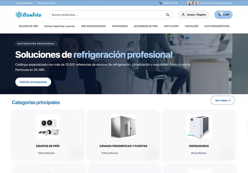 Tienda de ConFrío con equipos de climatización y frío industrial