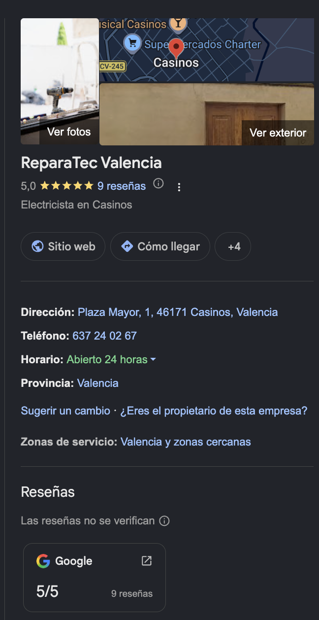 Proyecto Google my Business para Reparatec Valencia