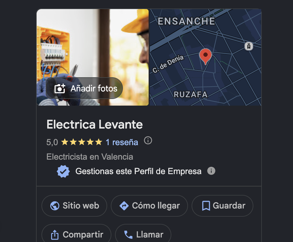 Google my business para Electrica Levante